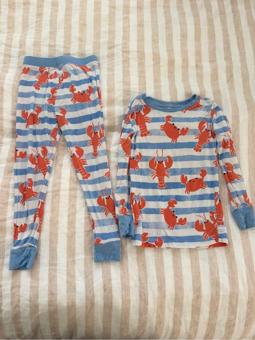Little Sleepies Blue & White Striped Pajama Set with Red Crab Print